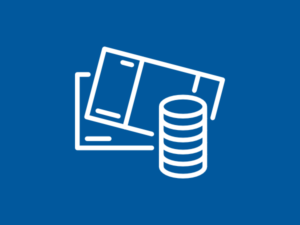 Symbolbild für Gebühren, weiß auf blauem Hintegrund