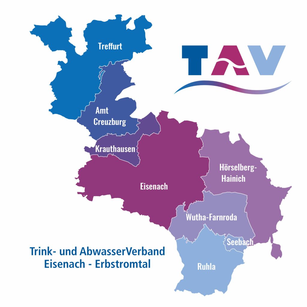Karte der Verbandsgebiete: Treffurt, Amt Creuzburg, Krauthausen, Eisenach, Hörselberg-Hainich, Wutha-Farnroda, Seebach, Ruhla